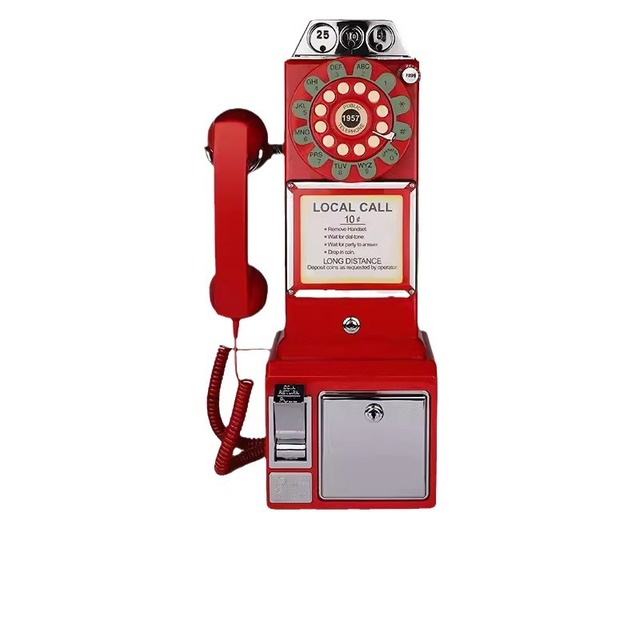 1950s Retro Payphone Wall-Mounted Corded Telephone Antique Figurine Piggy Bank Landline Phone Wedding Party Christmas Gift