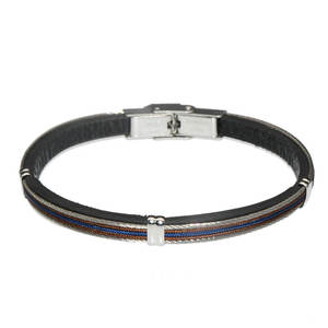 Moda uomo in vera pelle con corda marrone blu filo di acciaio inossidabile Pulsera Para Hombre De 5mm bracciali con polsino largo - Product Image 2