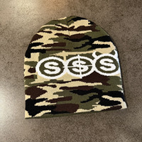 Bonnet tricoté unisexe motif camouflage dollar style hip-hop hiver, sans revers, doux et léger