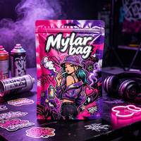 Sac Mylar Rose Violet Personnalisé Motif Graffiti Fille, Anti-Odeur, Pochette Zippée Autoportante, Style Urbain Tendance, Refermable, Micro-ondable, pour Sushi