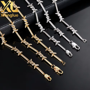 Crystal Thorns Cuban Chain Necklaces <b>for</b> <b>Men</b> Jewelry Hip Hop Spiked Cuban Chain Twist Thorns Barbed Wire Rope Knot Necklace - Product Image 3