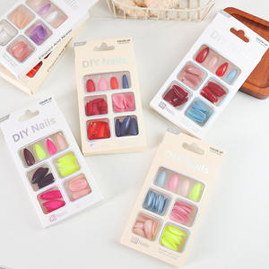 Ongles en gel complet à couverture intégrale, style européen, couleurs assorties, pointes françaises, forme amande, <span class=keywords><strong>rose</strong></span> nude, bordeaux - Product Image 1