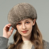 Gorro Casual de Piel de Visón Tejido a Mano de Lujo para Mujer, Gorro de Piel para Todas las Temporadas