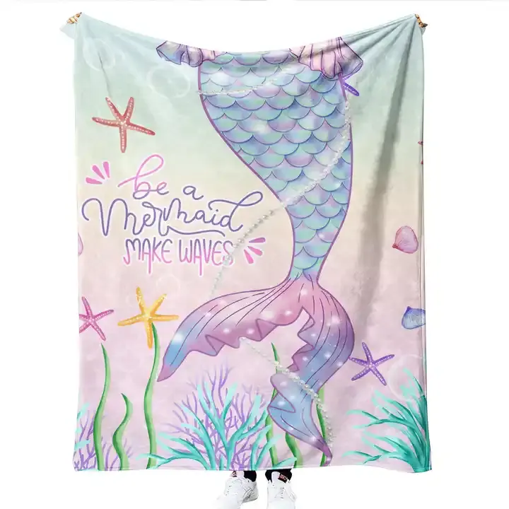 2024 Beautiful little mermaid tail blanket children kids picnic blanket custom super soft throw blanket