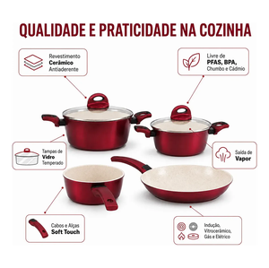 Juego de Ollas y Sartenes de Cocina de Cerámica Moderna de Alta Calidad, 7 Piezas, Rojo, de Aluminio Forjado - Product Image 4