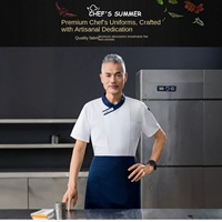 Veste de chef d'été à manches courtes pour homme ; Mélange polyester/coton durable et résistant à la décoloration ; Impression de logo en relief disponible pour