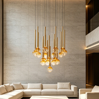 Lustre LED d'intérieur de style moderne, en fer doré, taille moyenne, luxe, pour escalier, hall d'hôtel, décoration intérieure