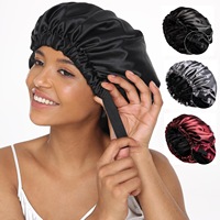 Grand bonnet réversible doublé de satin à double couche réglable pour dormir avec bande élastique fine pour cheveux bouclés