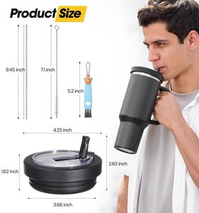 Vaso de 40 oz con Tapa Abatible y Popote, Tapa de Repuesto de Silicona Antiderrames, Tapa Reutilizable, Producto de Vajilla - Product Image 2