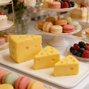 Ensemble de modèles de <span class=keywords><strong>faux</strong></span> fromages en plastique écologiques, plusieurs tailles, tranches triangulaires, petits cubes, pour aliments au goût crémeux jaune pâle - Product Image 3
