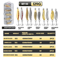 Lot de 10 leurres métalliques lumineux argentés pour la pêche, boîte de leurres durs, ensemble de leurres-cuillères métalliques, kit de 3 styles d'appâts