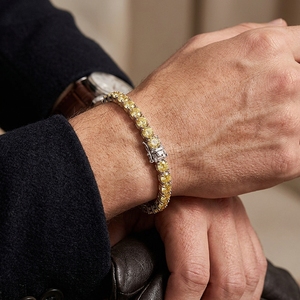 Bracelet tennis en argent S925 plaqué rhodium avec moissanite jaune vif, pierres de 4,0 mm, 16-19 cm - Product Image 5