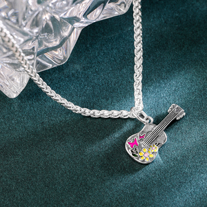 Collana <span class=keywords><strong>con</strong></span> Ciondolo <span class=keywords><strong>Chitarra</strong></span> in Argento Sterling 925 JA per Donne, Delicata Collana Musicale <span class=keywords><strong>con</strong></span> Fiori Colorati, Gioielli Musicali Regalo per Lei - Product Image 3