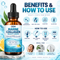 Gouttes de collagène marin naturel avec vitamine C et acide hyaluronique pour la beauté des cheveux, de la peau et des ongles, beauté de l'intérieur, OEM ODM, approvisionnement en gros