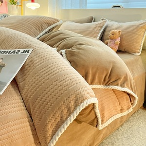 Thickened Milk <strong>Fleece</strong> Four-Piece Bedding Set, Coral <strong>Fleece</strong> <strong>Single</strong> <strong>Duvet</strong> <strong>Cover</strong>, Double-Sided <strong>Fleece</strong> Bedding for Winter - Product Image 6