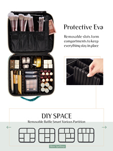Floral <b>Print</b> Portable Makeup Case With Adjustable Dividers <b>Large</b> Travel Cosmetic Organizer Bag with <b>Extra</b> Small Cosmetic Pouch - Product Image 3