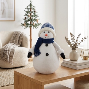 Modern Blue Snowflake Hat Snowman Doll with Soft <b>Fur</b> <b>Trim</b> for Elegant Xmas Window Display Source - Product Image 2
