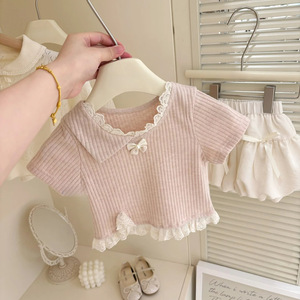 Tongxingyuan Girls Summer Set Pink Short Sleeve T-Shirt Tutu Pants Two Piece Breathable Korean Style - Product Image 2