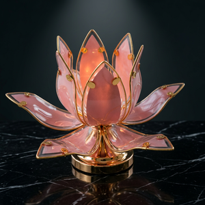 Modern Aesthetic Lotus Table Lamp Pink Glass Petal <b>Lampshade</b> Solid Metal Base E26 Decorative Table Light For Interior Decor - Product Image 2