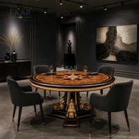 Mesa de Comedor Redonda Empire Compass-Rose |   Madera de Burl Clásica Francesa de Lujo &amp;   Mesa con Pedestal Dorado - EKAR