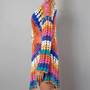 Của phụ nữ quá khổ bãi biển Bìa DRESS REN Granny vuông Crochet mô hình lưới bơi Top Crochet bãi biển Áo Tắm sexy beachwear áo dài - Product Image 2