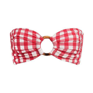 Maillots <span class=keywords><strong>de</strong></span> <span class=keywords><strong>bain</strong></span> personnalisés pour femmes : Bikini sexy brésilien bandeau à nouer, motif Gingham, avec anneau en bois sur le devant, vente en gros - Product Image 5