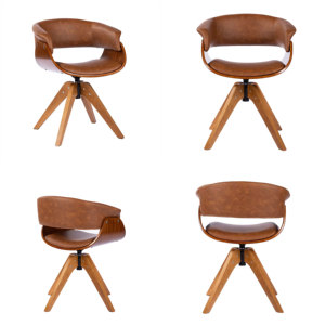 Silla de Comedor CARLFORD de Madera Maciza de Mediados de Siglo, Sillón Curvo de Cuero Antiguo para Hogar, Restaurante, Hotel, con Funda para Juguete de Baño Incluida - Product Image 4