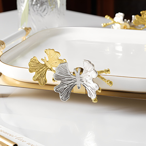 Nouvel ensemble de vaisselle à steak à bord doré, plateau décoratif en métal papillon pour hôtels, assiette à dessert <span class=keywords><strong>personnalisable</strong></span> pour gâteaux - Product Image 3