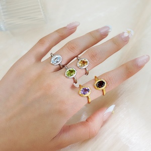 Bulk Wholesale Healing Crystal <strong>Rings</strong> <strong>Adjustable</strong> Women's Natural Stone Peridot 925 Silver Amethyst Topaz Oval Cut Garnet Jewelry - Product Image 2