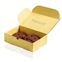 Boîtes à biscuits jaunes de qualité alimentaire, logo personnalisé, laminées mat/brillant, pliables, pour boulangerie, emballage alimentaire sûr pour pâtisseries.