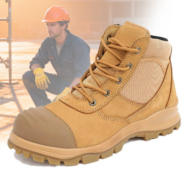 Industrial Grade High Top Steel Toe Genuine Leather Safety Work Boots with for Midsole and PU Outsole Winter-Ready Comfort