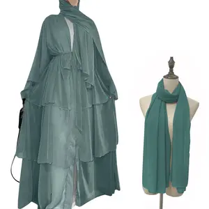 2023 Hot Muslim Abaya Dress Shiny Satin Large Bell Sleeve Modesty Open Abaya Islamic Clothing