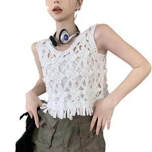 Loveda Nueva Tendencia Chaleco de Punto Calado Transpirable Casual para Mujer con Borlas y Cuello Redondo - Product Image 1