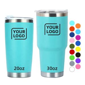Vente en gros d'usine, gobelet isotherme en acier inoxydable avec logo personnalisé, revêtement en poudre, 20 oz, gobelet de voyage pour voiture, tasses avec couvercle pour le café - Product Image 4