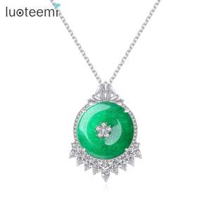Luoteemi Chinese Ontwerp Luxe Jade Vrouwen Hanger Ketting 40 + 5 Cm Rhodium Plated Ketting Kettingen - Product Image 1
