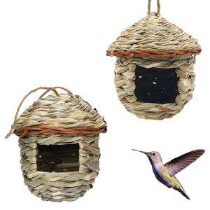 Natuurlijke Kolibrie Geweven Hooi Nest Hangende Vink Vogel Gras Huis Vogelhut Vogelhuisje Voor Tuin - Product Image 1