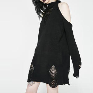 2023 personnalisé <span class=keywords><strong>noir</strong></span> femmes à manches longues creux gothique Punk <span class=keywords><strong>pull</strong></span> en tricot <span class=keywords><strong>pull</strong></span> - Product Image 2