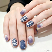 Vente en gros de faux ongles courts carrés en ABS avec dégradé bleu et blanc, 24 pièces