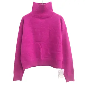 Maglione pastello allentato lavorato a maglia lungo autunno inverno con spacco Streetwear maglione rosa brillante da donna sfuso