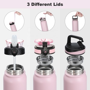 Bouteille d'eau isotherme pour enfants en acier inoxydable à double paroi de 1000 ml avec paille - Product Image 3