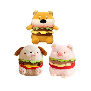 High Quality Cute Hamburger Shaped Animal Stuffed Corgi Toys Puppy Dog Plush Dolls Burger Pig Soft Pillow Custom Logo Doable