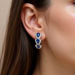Boucles d'oreilles créoles de luxe en argent 925 avec pierre précieuse bleue taille poire pour femme, bijoux de mariage, design goutte d'eau, sertissage griffe, boucles d'oreilles fines - Product Image 2
