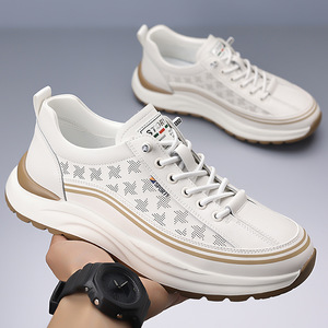 ชิโลวารองเท้าผ้าใบลำลองสำหรับผู้ชายระบายอากาศได้ดี พื้นรองเท้ายางส้นเตี้ย รองเท้ากีฬาเพื่อการพักผ่อน ดีไซน์พู่เย็บสีขาว - Product Image 2