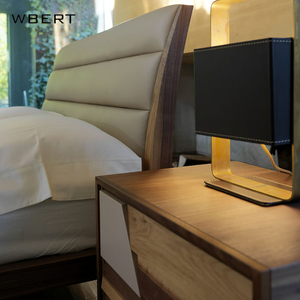 WBERT Simple Moderne Style Italien Noyer Noir Double Tiroir Bois Massif Design Style Chinois Chambre à coucher Utilisation Hôtel Table de Chevet - Product Image 4