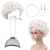 Costume de Vieille Dame, Perruque de Grand-Mère, Bonnet de Perruque, Lunettes de Grand-Mère Madea, Chaînes de Lunettes, Cordons, Collier de Perles Fauxes, Ensemble de Cosplay