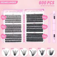 Kit Bulu Mata Kluster Wispy, Ekstensi Bulu Mata 640 Pcs, Bebas Kekejaman, CD-Curly Natural Individual Lashes DIY Hitam PBT 0.07MM