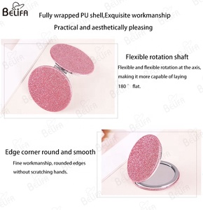 Xách Tay Vòng Gương <span class=keywords><strong>Bling</strong></span> PU Da Long Lanh Nhỏ Gọn Gương Du Lịch Túi Mỹ Phẩm Make up Gương - Product Image 3