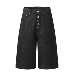 Shorts en jean taille haute pour hommes, style streetwear, de haute qualité, avec boutons, coupe ample et jambe large, de luxe - Product Image 4