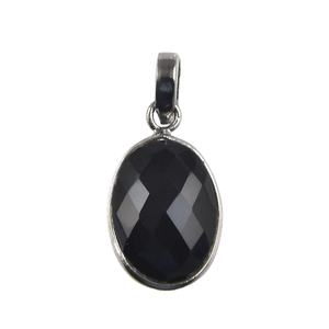 Pendentif unisexe en argent sterling 925 plaqué argent avec onyx noir naturel ovale 13x18mm serti clos, cadeau idéal - Product Image 1