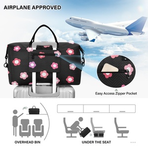 Ensemble de sacs de voyage sportifs pliables à grande capacité, imperméables et durables, avec fermeture éclair, motifs de petites fleurs, 2 pièces - Product Image 5